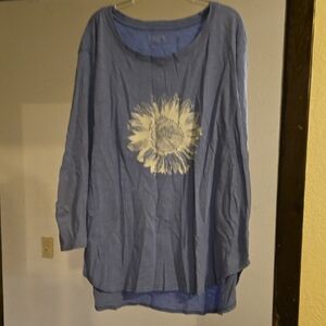 Sunflower Print Blue Long Sleeve Women's Top